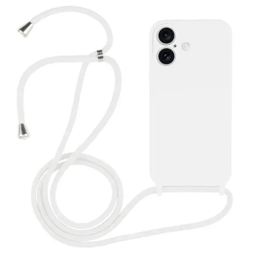Funda de Silicona Líquida con Cordón para iPhone 16 (Blanca)