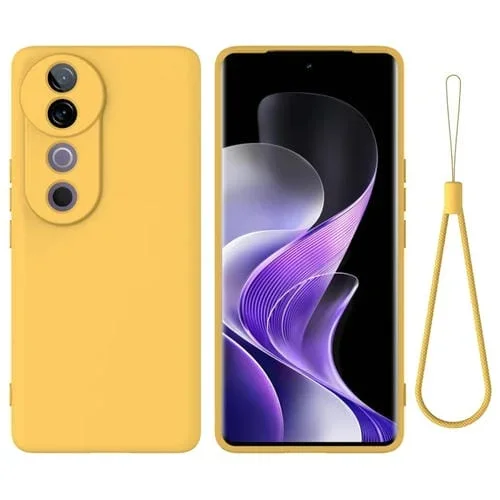 Funda de Silicona Líquida de Color Sólido para Vivo S19, a Prueba de Caídas y Cobertura Total (Amarilla)