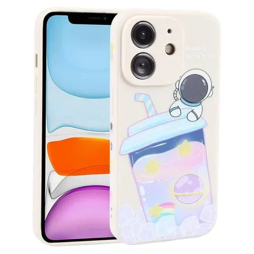 Funda de Silicona Líquida para iPhone 11 Milk Tea Astronaut Pattern para Teléfono (Blanco Marfil)