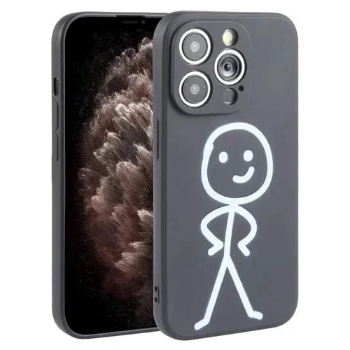 Funda de Silicona Líquida para iPhone 11 Pro Max Stickman Pattern (Negro)