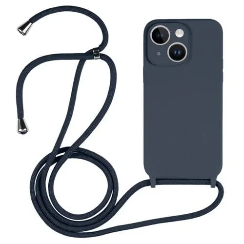 Funda de Silicona Líquida para iPhone 15 Crossbody Lanyard (Azul Medianoche)