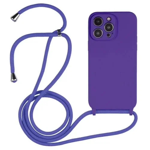 Funda de Silicona Líquida para iPhone 15 Pro Max Crossbody Lanyard (Púrpura)