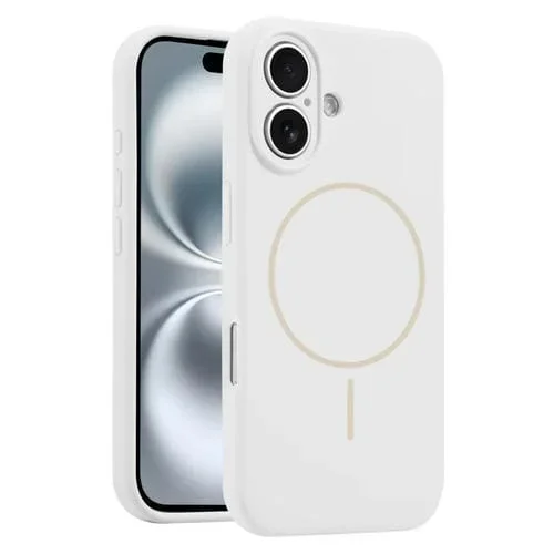Funda de Silicona Líquida para iPhone 16 Magsafe con Orificios Finos (Blanca)