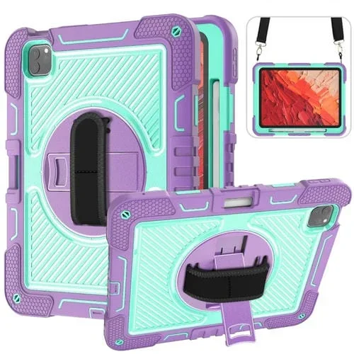 Funda de Silicona para iPad Pro 11 (2024) con Rotación 360 Grados y Contraste para PC (Morado y Verde Menta)