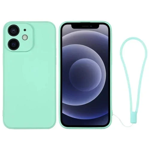 Funda de Silicona para iPhone 12 Mini con Correa para la Muñeca (Verde Menta)