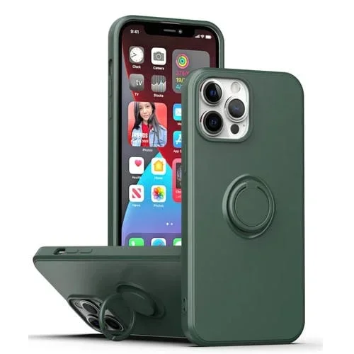 Funda de Silicona para iPhone 15 Plus Ring Kickstand (Verde Militar)