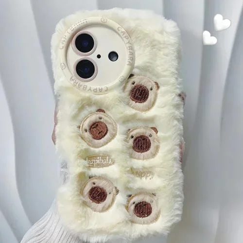 Funda de Silicona para iPhone 16 Forma de Oso de Peluche (Beige)