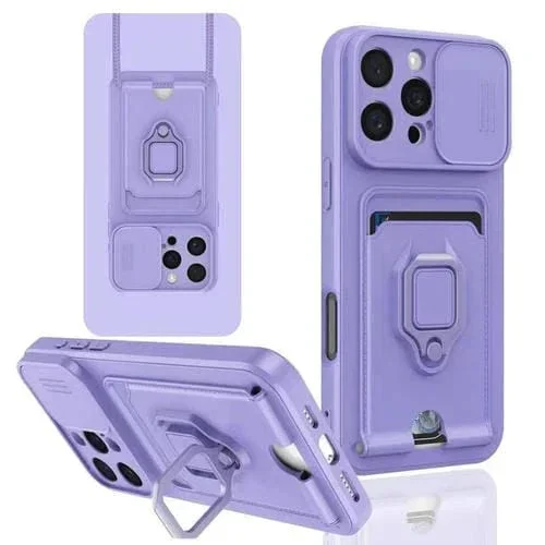 Funda de Silicona para iPhone 16 Pro Max con Soporte para Tarjetas Magnético Deslizante Camshield (Morado Claro)