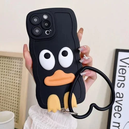 Funda de Silicona para Teléfono iPhone 15 Pro Max Wave Edge Big Duck con Pulsera (Negro)