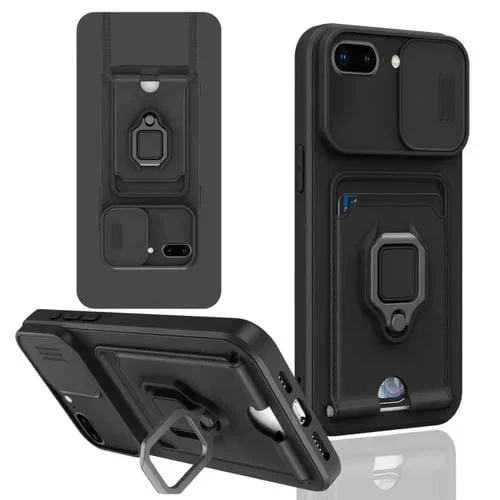 Funda de Silicona para Teléfono iPhone 7 Plus/8 Plus con Soporte Magnético para Tarjeta Deslizante Camshield (Negro)