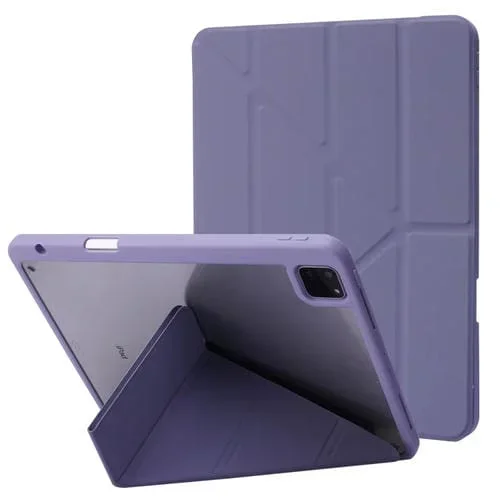Funda de Tableta para iPad Pro 12.9 2022 / 2021 / 2020 / 2018 Cuero Acrílico Transparente con Deformación (Gris Lavanda)
