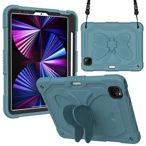 Funda de Tableta PC + Silicone Anti-Drop con Soporte de Mariposa y Ranura de Bolígrafo para iPad Pro 11 2018 2020 2021 y Air 2020 10.9 (Verde Oscuro)
