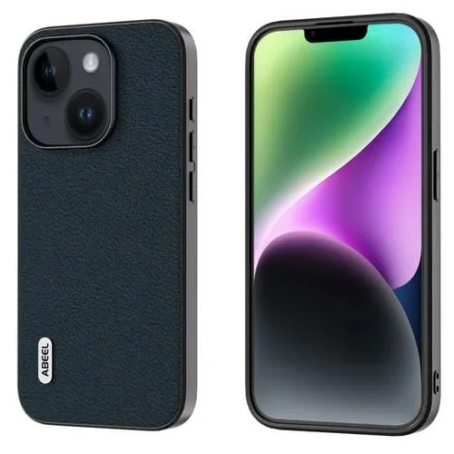 Funda de Teléfono Abeel para iPhone 15 con Borde Negro y Onda de Cuero Genuino (Verde)