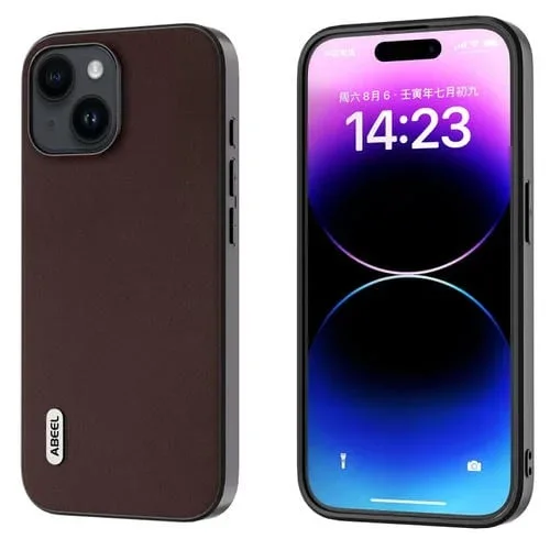 Funda de teléfono Abeel Xiaoya para iPhone 14 Cuero genuino (Café)