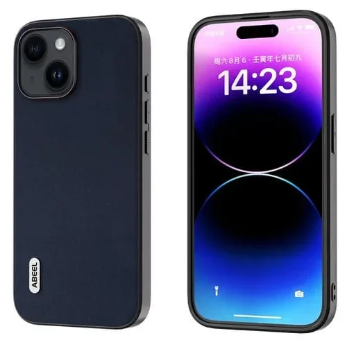 Funda de teléfono Abeel Xiaoya para iPhone 14 de cuero genuino (Azul)