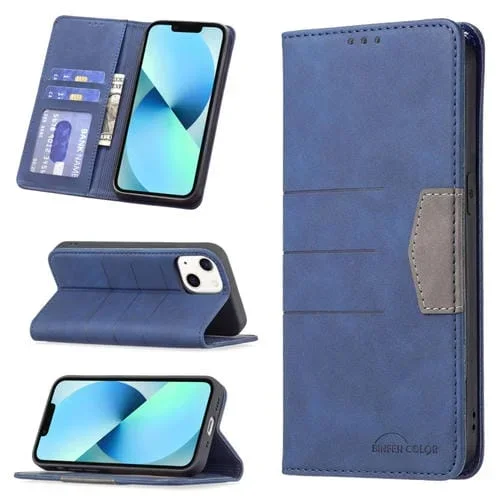 Funda de Teléfono Cuero Empalme Magnético iPhone 13 Mini (Azul)