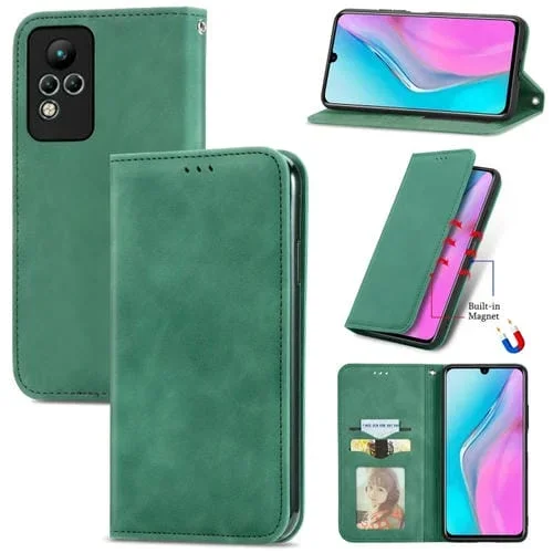 Funda de Teléfono Cuero Magnético para Infinix Note 11 con Sensación de Piel Retro (Verde)