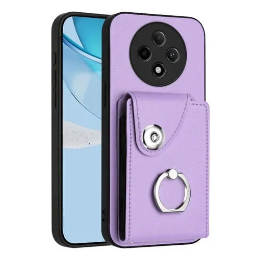 Funda de Teléfono de Pu con TaRJetero y Anillo para Oppo A3 Pro 5G (Morado)