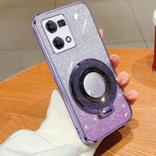 Funda de Teléfono de TPU con Soporte Redondo y Purpurina Degradada para Oppo Reno7 4G (Morado)