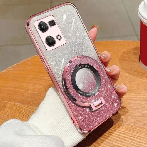 Funda de Teléfono de TPU con Soporte Redondo y Purpurina Degradada para Oppo Reno7 4G (Rosa)
