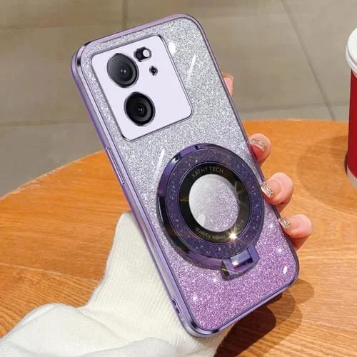 Funda de Teléfono de TPU con Soporte Redondo y Purpurina Degradada para Redmi K60 Ultra (Morado)
