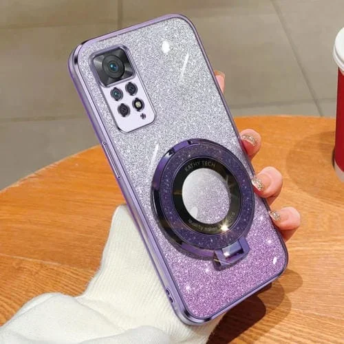 Funda de Teléfono de TPU con Soporte Redondo y Purpurina Degradada para Redmi Note 11 Pro 4G/5G (Morado)