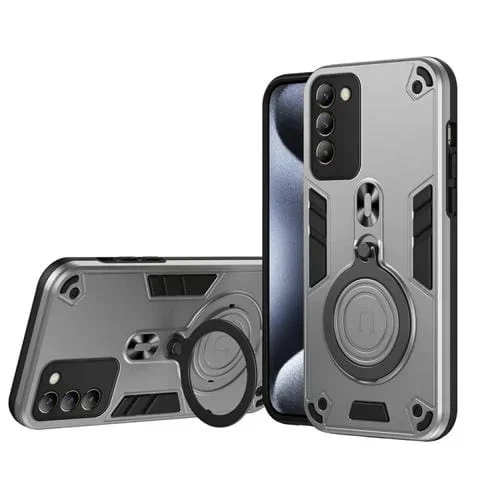 Funda de Teléfono Híbrida de TPU y PC con Soporte Giratorio de 360 Grados y Anillo de Metal para Vivo Y100 Idn (Gris Plateado)