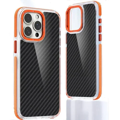 Funda de Teléfono híbrida TPU acrílica Fibra de Carbono para iPhone 12 Pro (Naranja)