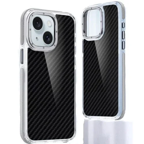 Funda de Teléfono híbrida TPU Acrílica Fibra de Carbono para iPhone 15 (Gris)