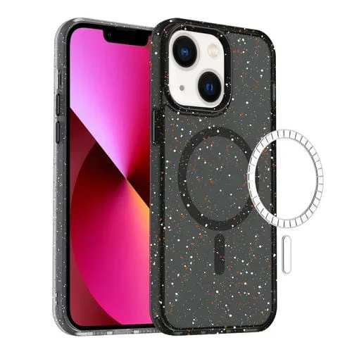Funda de Teléfono Híbrida TPU Magsafe para iPhone 13 con Salpicaduras de Tinta (Negro)