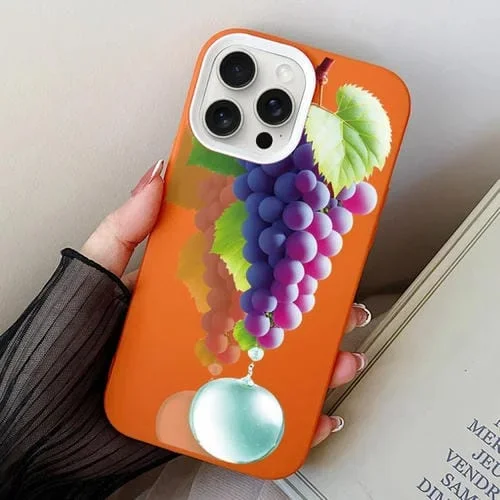 Funda de teléfono híbrida TPU para iPhone 15 Pro Max con patrón de uva para PC (Naranja)
