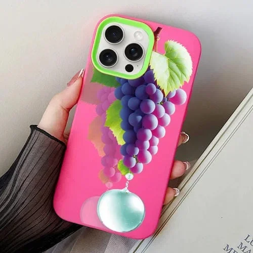 Funda de teléfono híbrida TPU PC para iPhone 13 Pro Max con patrón de uva (Rojo Rosa)