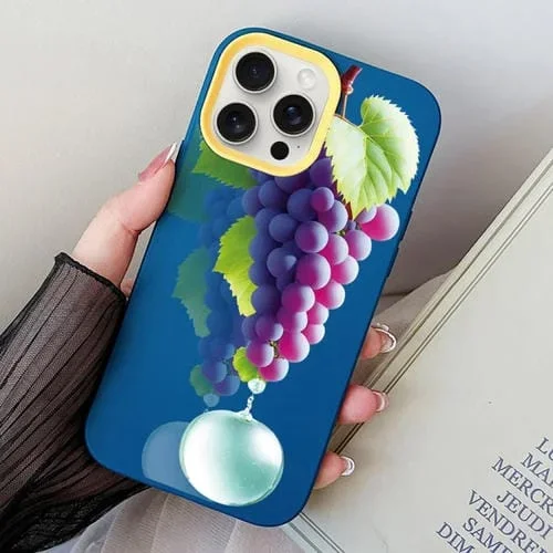 Funda de teléfono híbrida TPU PC para iPhone 14 Pro Max con patrón de uva (Azul Real)