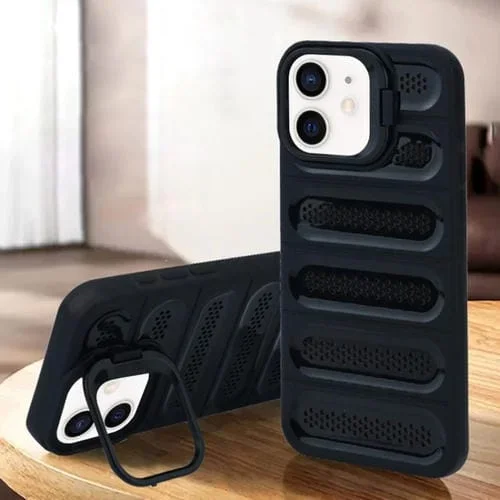 Funda de Teléfono iPhone 11 con Soporte Invisible y Refrigeración (Transparente y Negra)