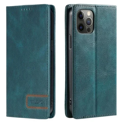 Funda de teléfono iPhone 11 Pro Max Torch Rfid de cuero magnético con textura retro (Verde)