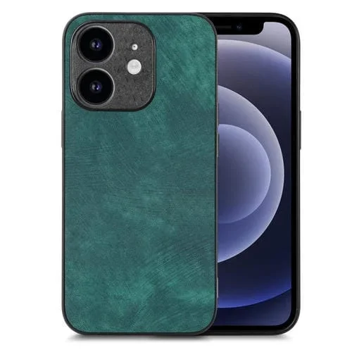 Funda de teléfono iPhone 12 Mini con contraportada de PC cuero vintage (Verde)