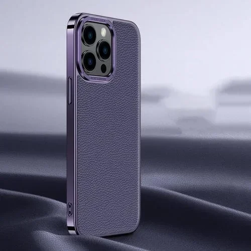 Funda de Teléfono iPhone 12 Pro Litchi Texture Cuero Genuino (Púrpura)