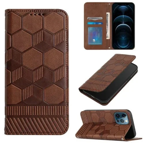 Funda de Teléfono iPhone 12 Pro Max Cuero Magnético Textura Fútbol (Marrón)