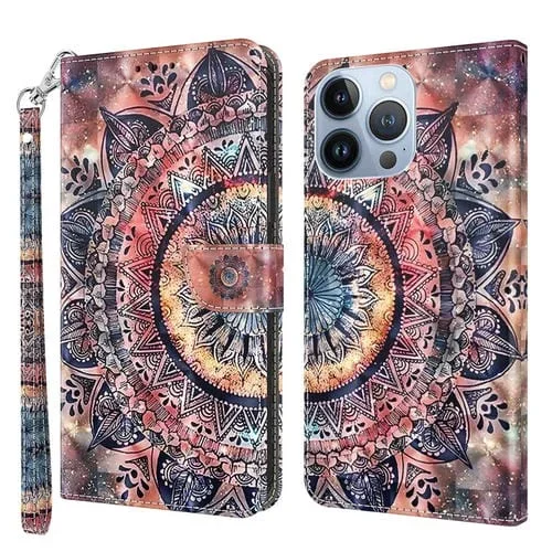 Funda de Teléfono iPhone 12 Pro Max Cuero Pintado en 3D Mandala Colorida
