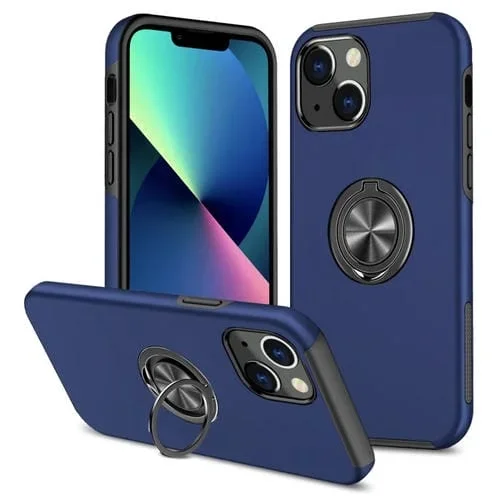 Funda de teléfono iPhone 13 Mini Anillo Magnético Kickstand a prueba de golpes (Azul)