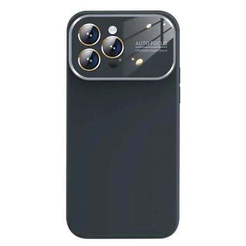 Funda de teléfono iPhone 13 Pro con ventana de vidrio grande de silicona líquida (Gris Grafito)
