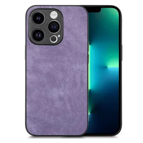 Funda de Teléfono iPhone 13 Pro Max Contraportada Cuero Vintage PC (Púrpura)