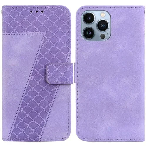Funda de Teléfono iPhone 13 Pro Max Cuero En Relieve En Forma de 7 (Púrpura)