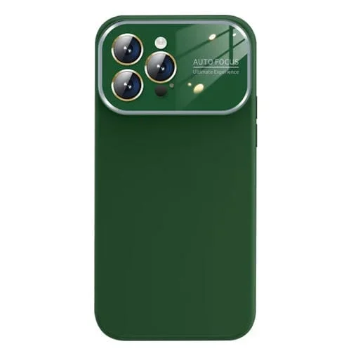 Funda de teléfono iPhone 13 Pro Max silicona líquida ventana vidrio grande (Verde Oscuro)