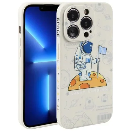 Funda de teléfono iPhone 13 Pro Patrón de Astronauta Borde Recto Silicona (Blanco)