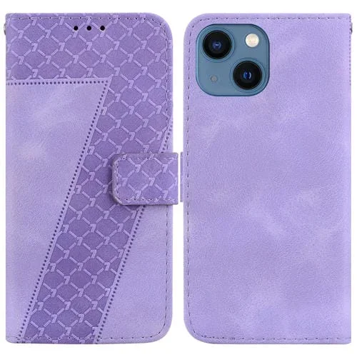 Funda de Teléfono iPhone 14 Cuero En Relieve en Forma de 7 (Púrpura)