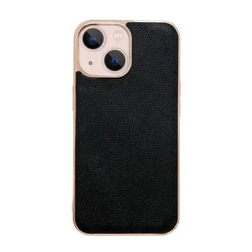Funda de teléfono iPhone 14 Luolai Galvanoplastia Nano Cuero Genuino (Negro)