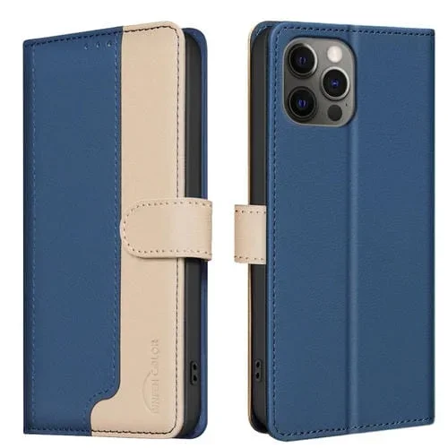 Funda de Teléfono iPhone 14 Pro Cuero Antirrobo RFID (Azul)