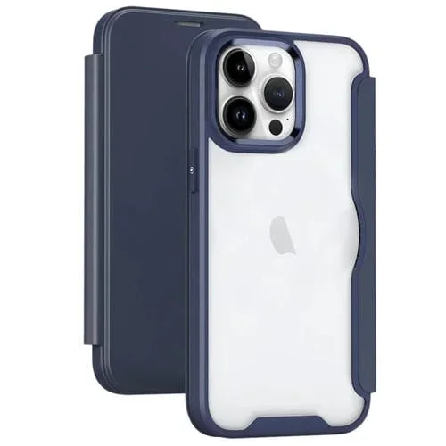 Funda de Teléfono iPhone 15 Pro Cuero con Tapa de Adsorción y Bloqueo Rfid (Azul Oscuro)