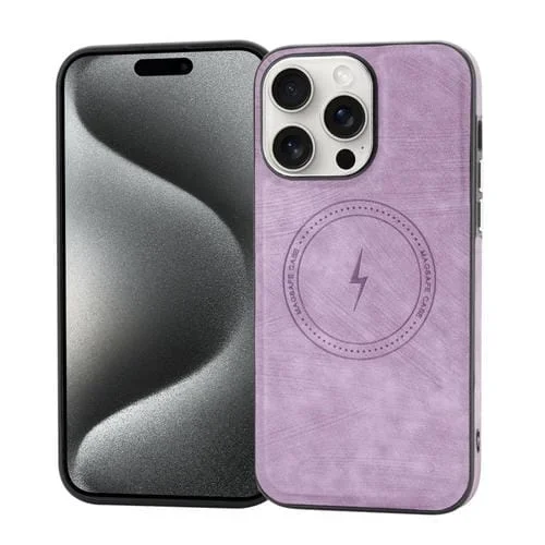 Funda de Teléfono iPhone 15 Pro Max Magsafe Cuero Lateral (Púrpura Claro)
